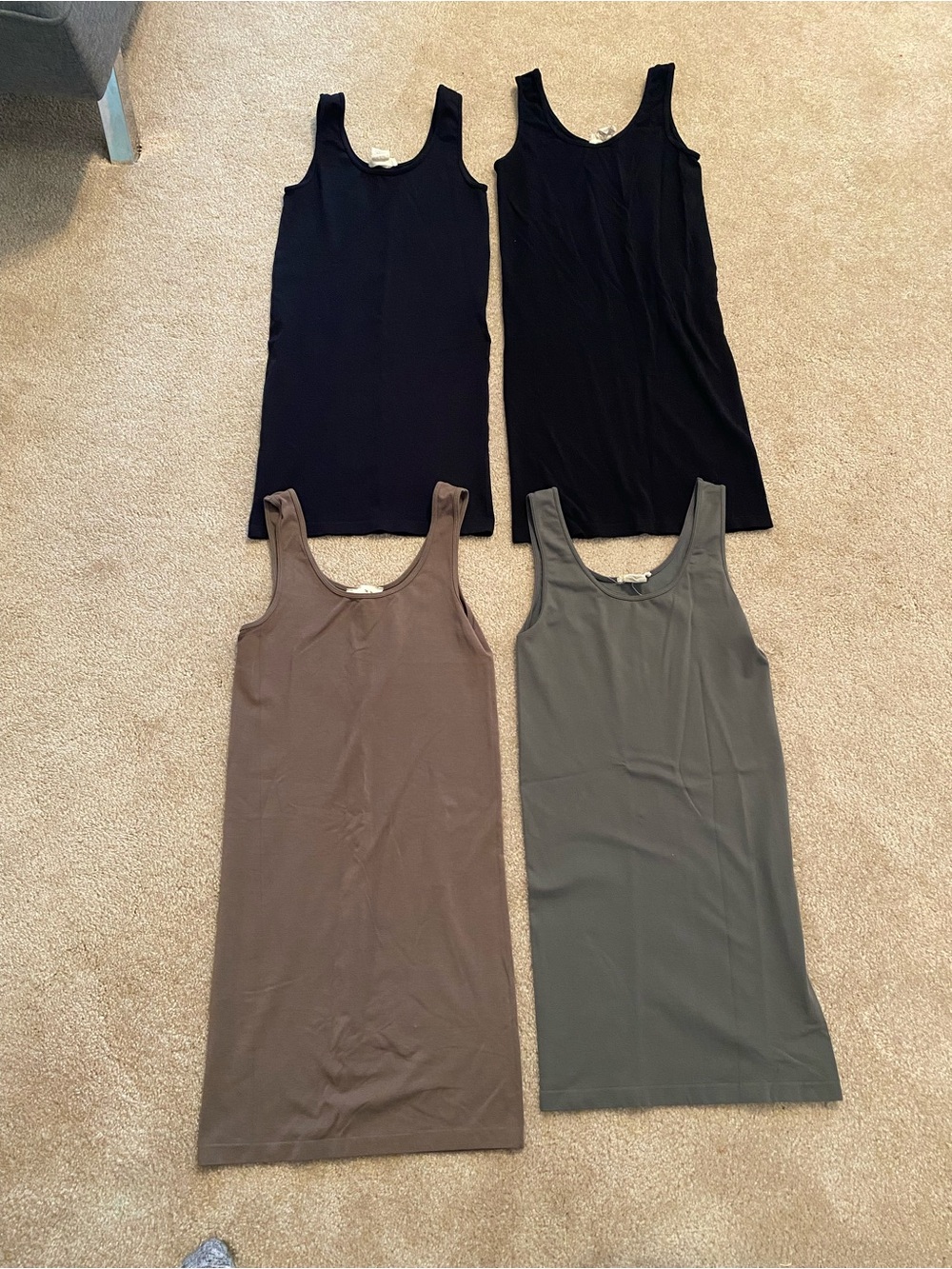 M. Rena Long Tanks. Lot - 2 Black, Brown and Olive
